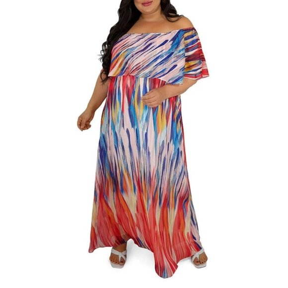 Maree Pour Toi Plus Abigail Flounce Maxi Dress 26 Colorful Flowy NEW $179 - Picture 1 of 7